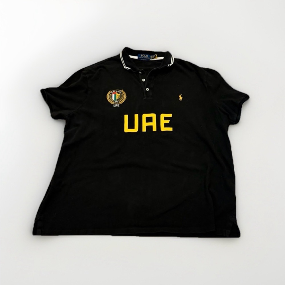 Ralph Lauren UAE Polo Shirt XXL Black Embroidered Crest 24 Graphic‎ Back